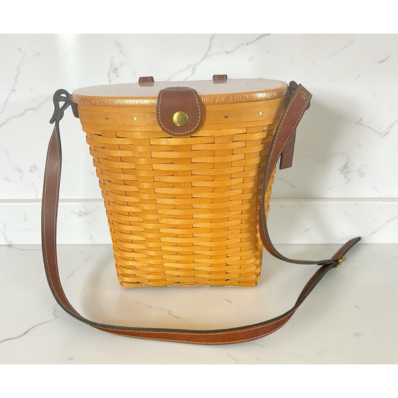 Longaberger Handbags - Longaberger 2000 Saddlebrook Country Estate Purse Maple Leather Strap Y2K VTG